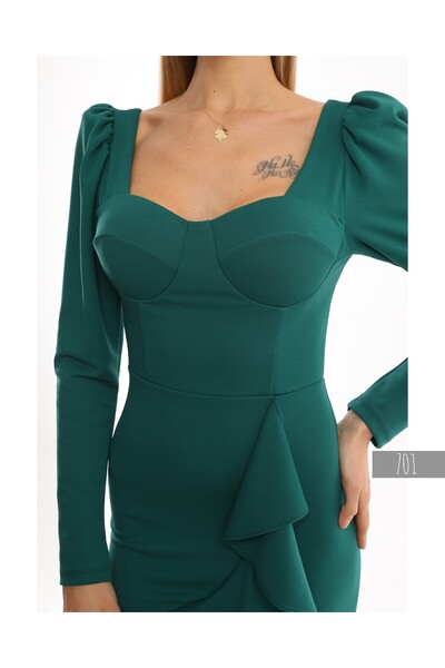 Miss Allos Γυναικείο φόρεμα με λαιμόκοψη καρδιά, μακρυμάνικο, μίνι φόρεμα με κορδόνι στη μέση