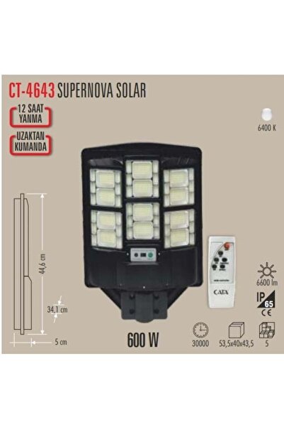 Cata CT-4643 SÜPERNOVA 600W SOLAR SOKAK ARMATÜRÜ KUMANDALI