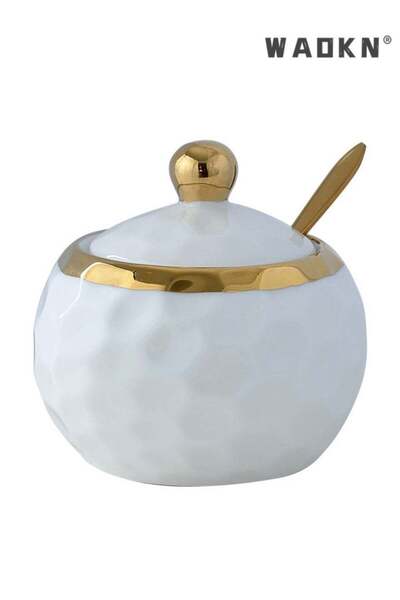 Generic WAOKN Ceramic Storage Jars Set with Sugar Bowl & Spoon, Decorative Porcelain Condiment Containers f