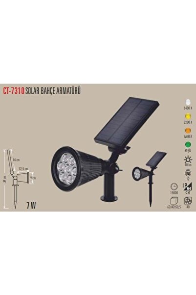 Cata CT-7310 7W YEŞİL Solar Bahçe Armatürü – Güneş Enerjili, Yeşil Işık, Su G...