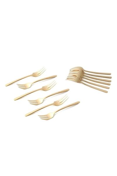 Generic Life Smile 12pcs Cutlery Set, 18/10 Stainless Steel, Flatware Set, 12pcs Cake Fork, Shine Champagne