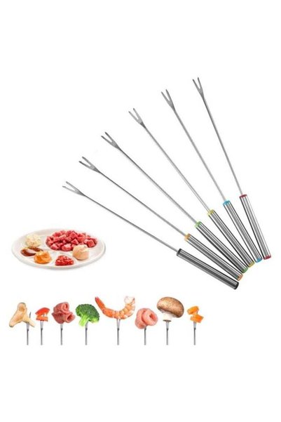 Generic Stainless Steel Fondue Forks Set, 6 Pack 9.5 Inch Color-Coded Forks w...