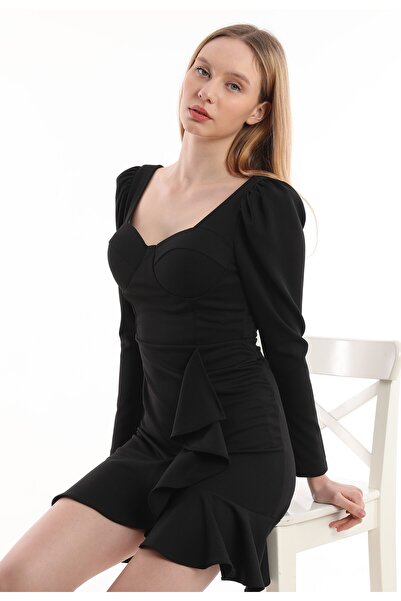 Miss Allos Жіноче плаття з купою, серцеподібним коміром, довгими рукавами та ...