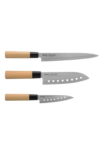 Generic Set Of 3 Non Stick Katana Knifes Brown/Silver 32.5cm