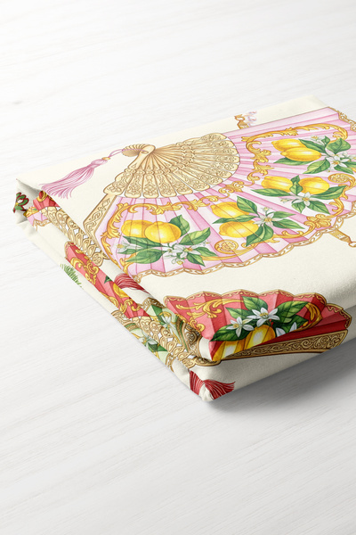 decofav أورينت تشارم – مفرش طاولة بتصميم المروحة واللؤلؤ - 130x204 سم