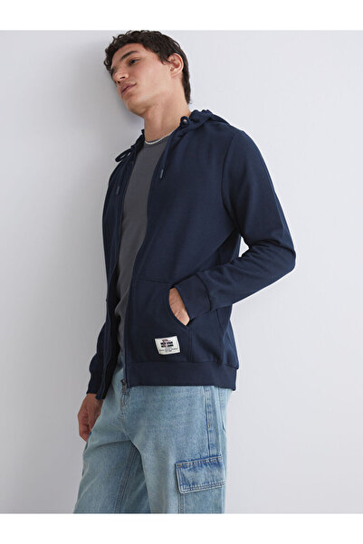 LC Waikiki Mg trenden navy blue Hooded long sleeve men's zippered sweatshirt