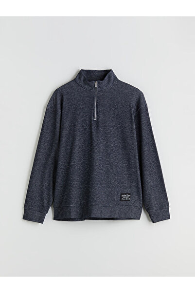 LC Waikiki Hanorac pentru bărbați cu guler înalt, albastru bleumarin, imprimat