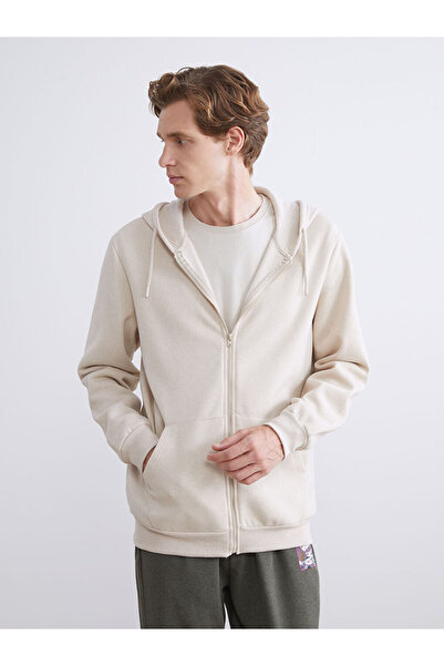 LC Waikiki Mg trenden beige Hooded long sleeve men's zippered sweatshirt