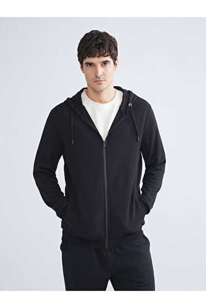 LC Waikiki Mg trenden black Hooded men's zippered sweatshirt