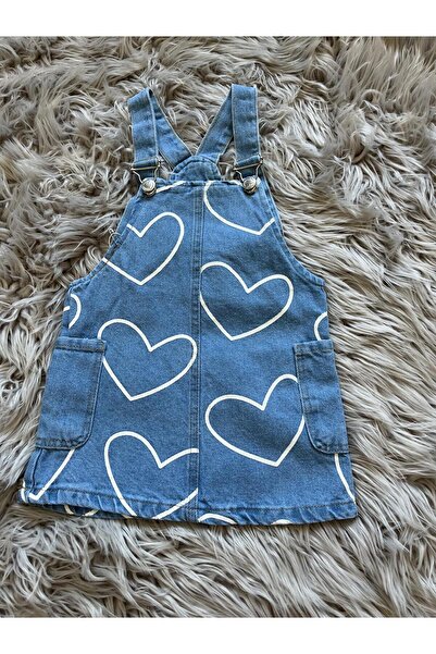 Cyber Girl's Heart Patterned Denim Salopet