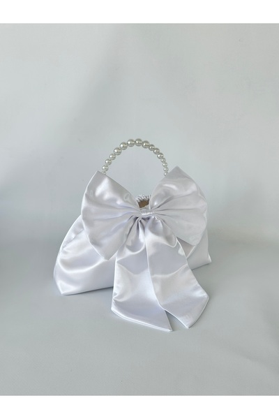 posst bag Parlak Saten İncili Portföy Abiye El Çantası