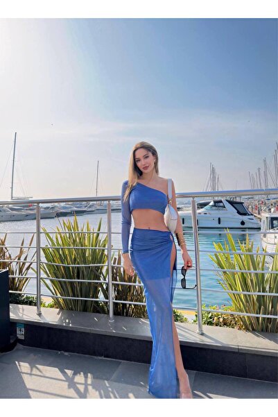 Miss Beyoğlu Fustă asimetrică cu șliț și set crop top