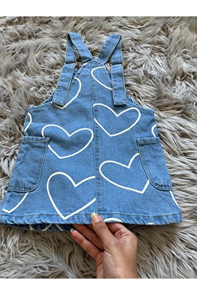 Cyber Girl's Heart Patterned Denim Salopet