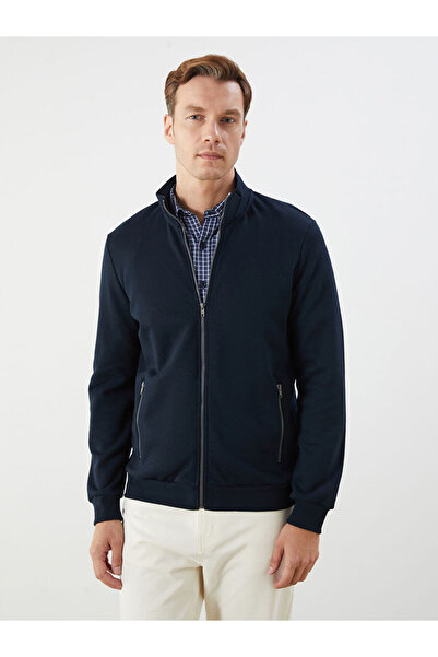 LC Waikiki Navy Blue Stand Collar Long Sleeve Men's Zippered Sweatshirt