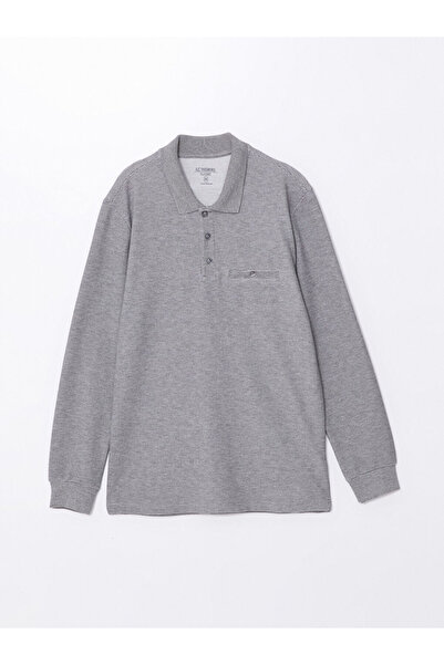 LC Waikiki Γκρι ανδρικό φούτερ με μακρυμάνικο γιακά πόλο