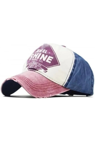 Genel Markalar Jewel Shine Model Eskitme Beyzbol Şapkası, Lacivert Beyaz Bordo Renk, Vintage Yıpranmış Görünümlü