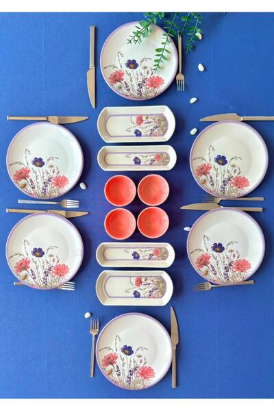 QUEEN Hercai Series 14 Piece Breakfast Set for 6 People with Pink Sauce Bowl