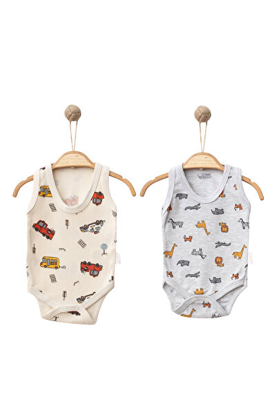 Nayinom Erkek Bebek&Çocuk Askılı Çıtçıtlı Badi 2’li Set – %100 Pamuk, Esnek v...