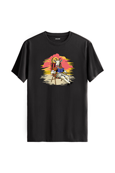 Colermi تي شيرت مطبوع عليه خروف يقرأ كتابًا على الشاطئ مصنوع من القطن بنسبة 100%