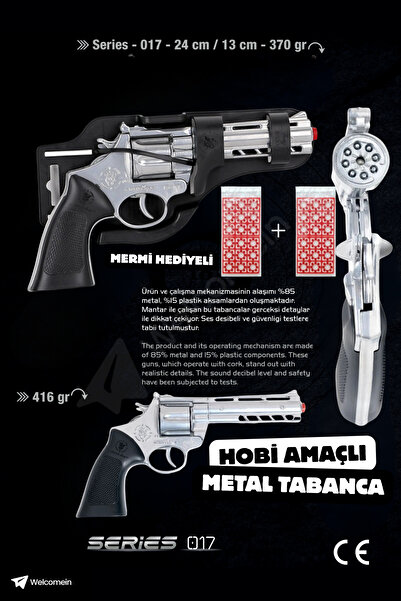 welcomein Metal Gövdeli 8’li Kapsül Patlatan Tabanca Kılıflı Dayanıklı Oyuncak Tabanca 288 Mantar Mermi Hediye