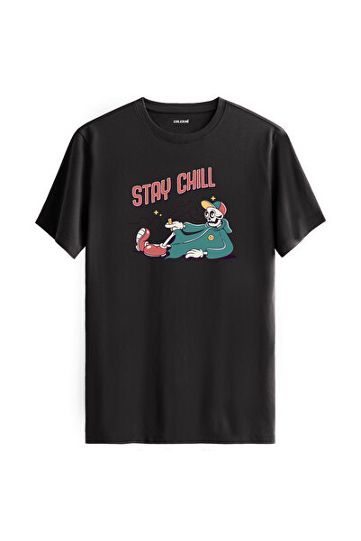 Colermi تي شيرت Stay Chill Skeleton مطبوع عليه طراز الشارع مصنوع من القطن بنس...