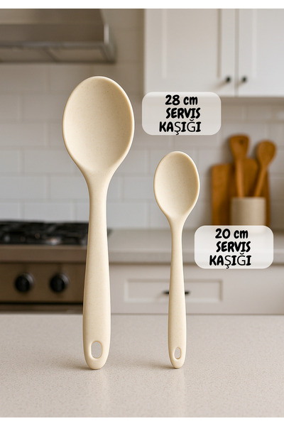 BRE HOME Set of 2 Ultra Hard Silicone Serving Spoons 20 cm + 28 cm Steel Reinforced Heat Resistant