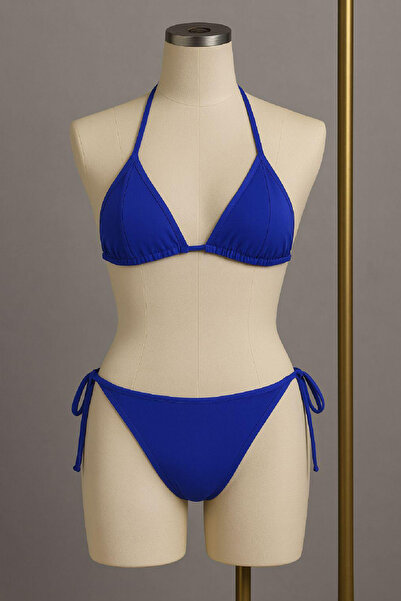 RUKOD Women's Blue Side and Neck Tie Bikini Swimsuit Set