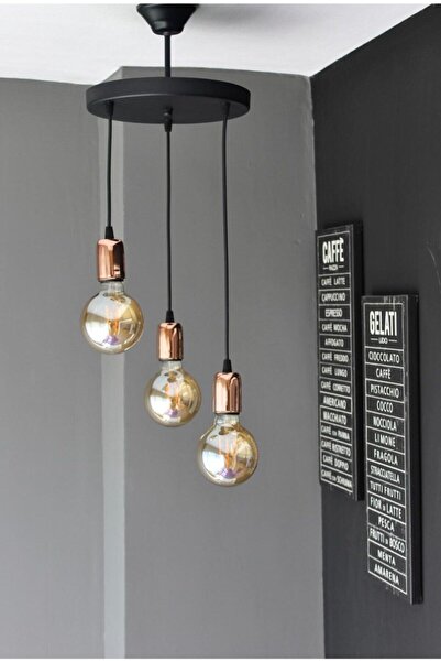 zorbey enet aydınlatma Retro Sarkıt Tepsili 3'lü Avize Bakır Laleli 3lü Salon...