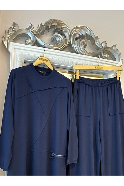 Invee 7111 Cotton Suit - Navy Blue