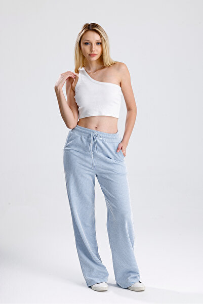 Green Hill Mavi-Beyaz Çizgili Su Yolu Geniş Paça Eşofman Altı