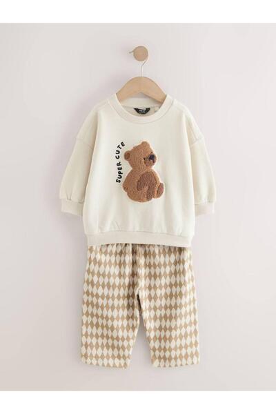 KidsSel New Season Boy's Teddy Bear Embroidered Bottom Top Set