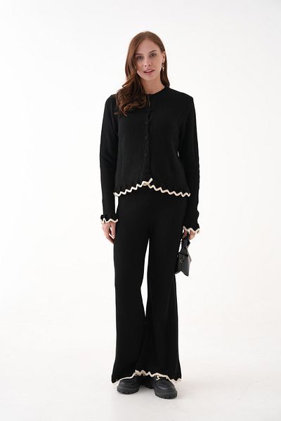 TRIKO TIME COLLECTION Women's Wave Touch Knitwear Set (Cardigan & Wide Leg Pants)