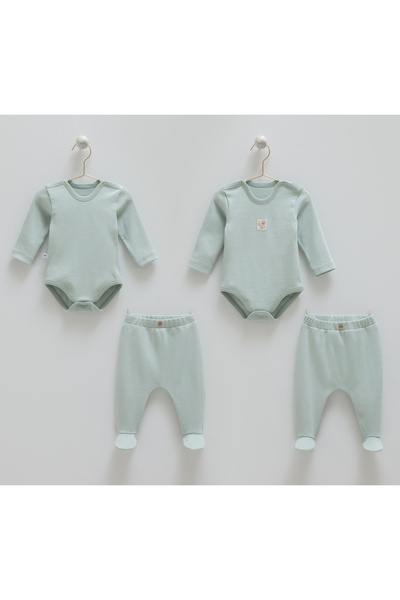 Caramell 100% Cotton Baby Boy Set of 4 (1 Body and 1 Pants 0-1 Month) (1 Body and 1 Pants 1-3 Months)