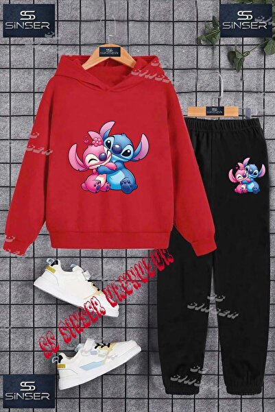 SS SİNSER Çocuk Unısex "LILO STITCH SARILMA" Özel Baskılı Kapşolu Eşofman Takımı