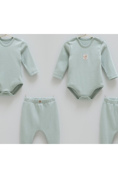 Caramell 100% Cotton Baby Boy Set of 4 (1 Body and 1 Pants 0-1 Month) (1 Body and 1 Pants 1-3 Months)