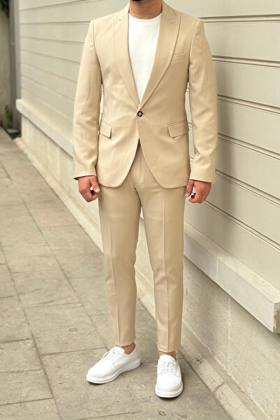 thesunfyre ERKEK Slim Fit Dar Kesim Mono Yaka Düz Klasik Takım Elbise