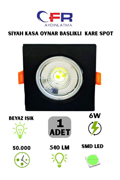CFR LED AYDINLATMA 6 Watt Led Spot Kare Siyah Kasa 6500K Beyaz Işık 1,2,3,4,5,6,8,10,100-ADET