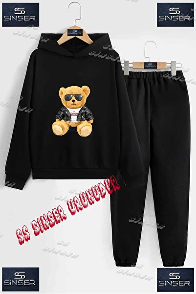 SS SİNSER Children's Unisex "Bear with Empty Glasses" Special Printed Hooded ...
