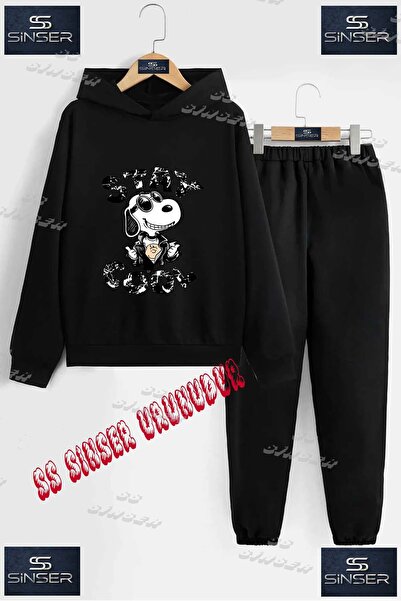 SS SİNSER Παιδικό Unisex Σετ Φόρμας με Κουκούλα με Ειδική Στάμπα "SNOPY STAY ...