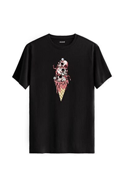 Colermi تي شيرت عادي مطبوع عليه عين الآيس كريم على شكل جمجمة، مصنوع من نسيج ق...