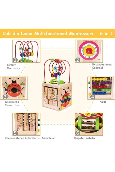 Picodino Cub educativ Montessori 6 in 1