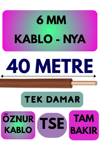 Avarson Öznur 6 MM NYA Kablo Metre Seçenekli (Kahverengi) 40 METRE