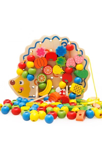 Picodino Jucărie de arici din lemn cu fructe și șireturi