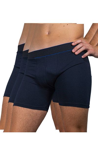 LUAN Set of 3 Men's Boxers, Cotton, Long Leg, Navy Blue