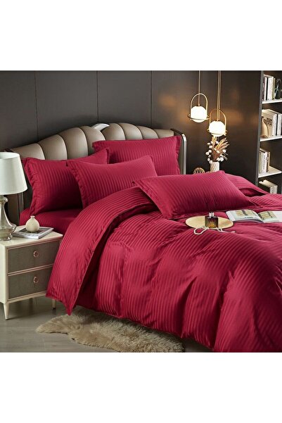 Casa Pucioasa Casa Pucioasa double bed linen, 6 pieces, Damask, thick cotton, with elastic, red color