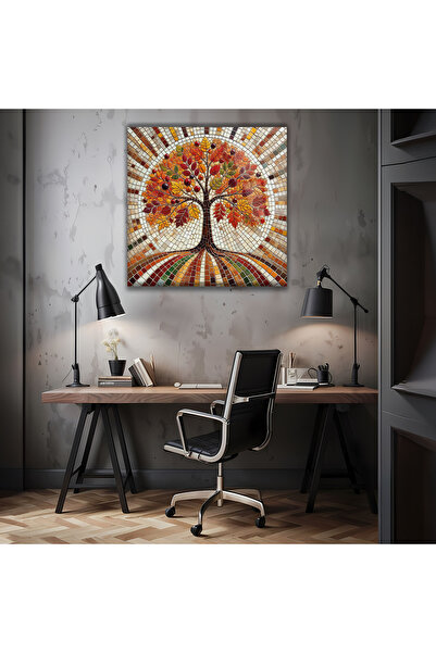 BestSanat Mozaik Hayat Ağacı Kare Cam Tablo