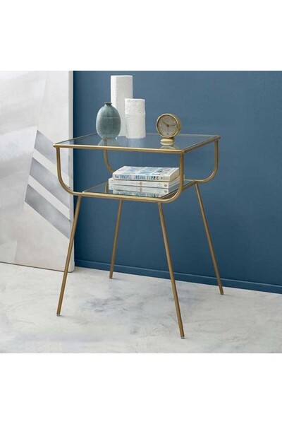 Generic Gold metal and glass side table - 60 x 35 x 70 cm