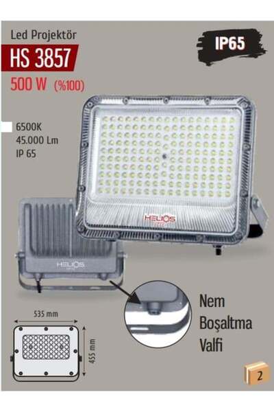 Helios HS-3857 500W LED Projektör – 6500K Beyaz Işık, Yüksek Parlaklık, Su Ge...