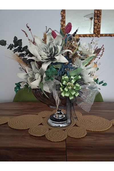 Home El Yapımı Tanzım Çiçek Cam Gümüş Ayakklı Gondol Çiçek Tanzimi