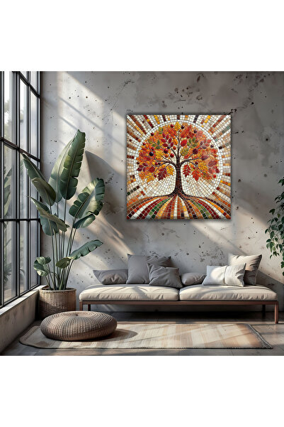 BestSanat Mozaik Hayat Ağacı Kare Cam Tablo